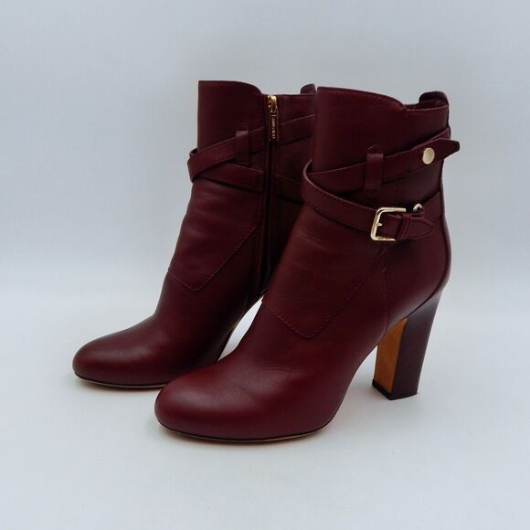 Jimmy Choo Mitchel 100 Wine Burgundy Leather Ankle Boots Booties Women Size 37.5 - Picture 3 of 15